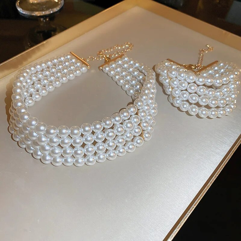 FYUAN Σετ κολιέ με μαργαριτάρια Γεωμετρικό κολιέ Γυναικείο Γάμος Αξεσουάρ κοσμήματα νύφης