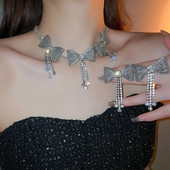 FYUAN koreai stílusú csípős kristály nyaklánc női fülbevaló hosszú bojt strasszos fülbevaló női esküvői menyasszony ékszer készletek