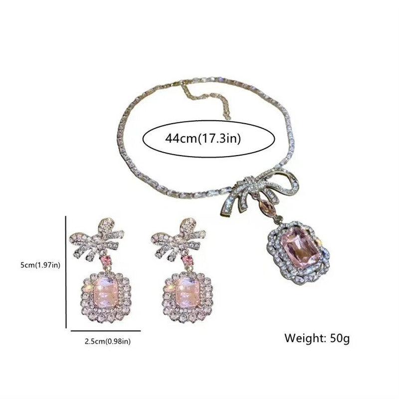 FYUAN klassikaline ruudukujuline roosa kristallist kaelakee kõrvarõngad naistele vibukõrvarõngad pulmapruudi ehete komplektid aksessuaarid