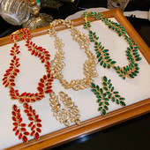 FYUAN Luksuslik Leht kaelakee Kõrvarõngad Naistele Roheline Punane Kuld Värvus Kristallkõrvarõngad Pulmad banketi ehete komplektid