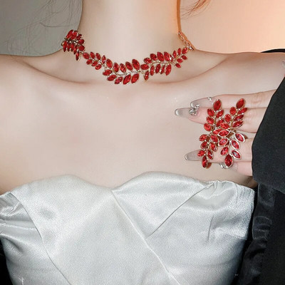 FYUAN Luksuslik Leht kaelakee Kõrvarõngad Naistele Roheline Punane Kuld Värvus Kristallkõrvarõngad Pulmad banketi ehete komplektid