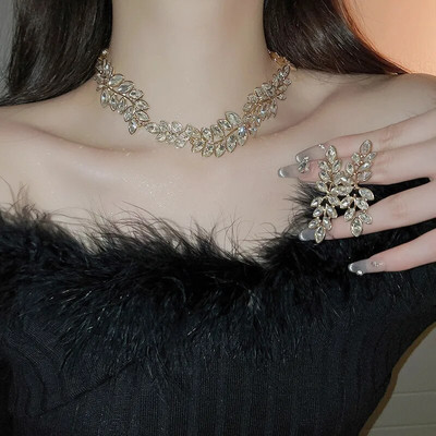 FYUAN Luksuslik Leht kaelakee Kõrvarõngad Naistele Roheline Punane Kuld Värvus Kristallkõrvarõngad Pulmad banketi ehete komplektid