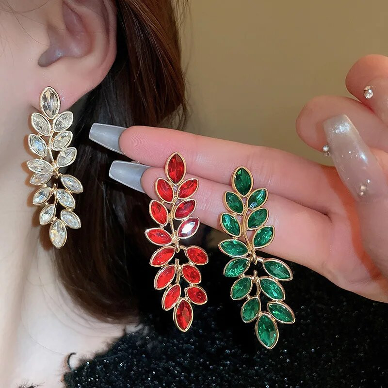 FYUAN Luksuslik Leht kaelakee Kõrvarõngad Naistele Roheline Punane Kuld Värvus Kristallkõrvarõngad Pulmad banketi ehete komplektid