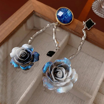 FYUAN корейски Stylea бели сини акрилни цветя колие обеци за жени асиметрични обеци сватбени банкети комплекти бижута