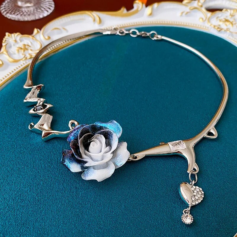 FYUAN Korean Stylea balta mėlyna akrilo gėlės karoliai auskarai moterims asimetrija auskarai vestuvėms banketams papuošalų rinkiniai