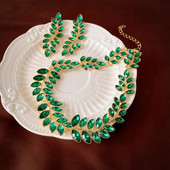 FYUAN Luxury Leaf kaelakee kõrvarõngad naistele Rohelised kristallist kõrvarõngad pulmapidude ehete komplektid