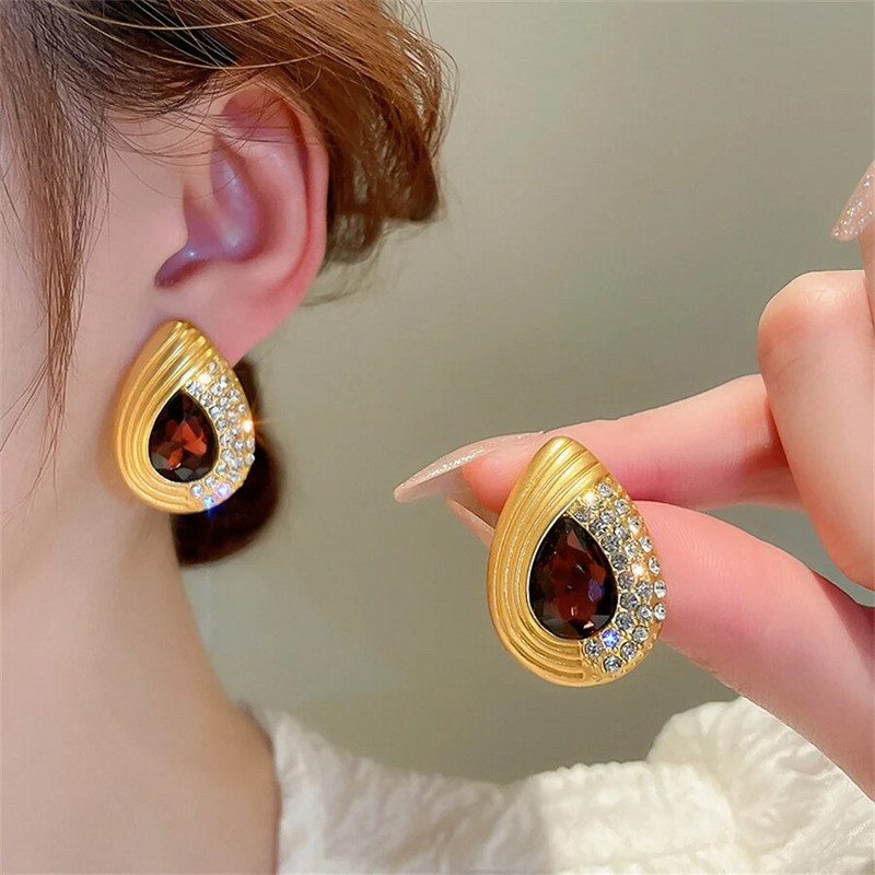 FYUAN Vintage stil Zlatni lanac Ogrlica Naušnice Ženske kapljice vode Kristalne naušnice Kompleti nakita za vjenčanje mladenke