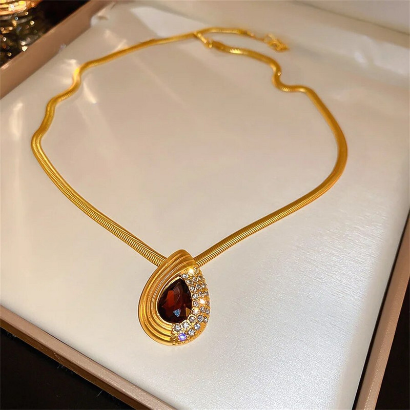 FYUAN Vintage stil Zlatni lanac Ogrlica Naušnice Ženske kapljice vode Kristalne naušnice Kompleti nakita za vjenčanje mladenke