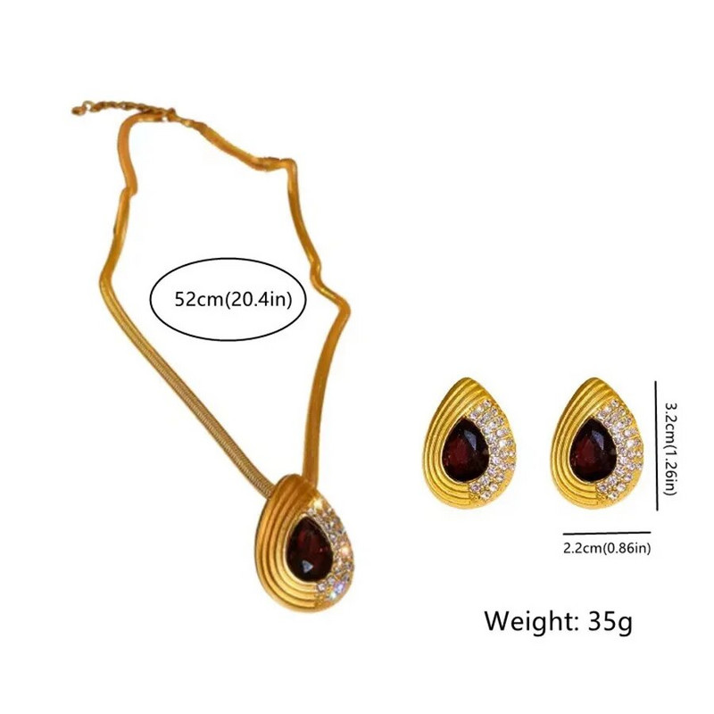 FYUAN Vintage stil Zlatni lanac Ogrlica Naušnice Ženske kapljice vode Kristalne naušnice Kompleti nakita za vjenčanje mladenke