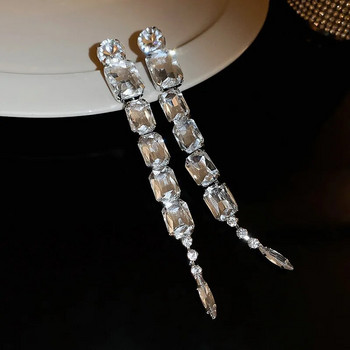 FYUAN Луксозни квадратни кристални колиета Обеци за жени Дълги обеци с пискюли Комплекти бижута за сватбена булка