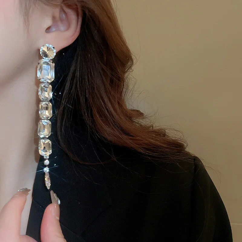 FYUAN Prabangūs kvadratiniai krištolo karoliai auskarai moterims Ilgi auskarai Vestuvinės nuotakos papuošalų rinkiniai