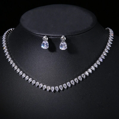 Luksuslik pisar tsirkooniumoksiidist kolmeosaline pulm pruudi mood kaelakee kõrvarõngad käevõru Naiste ehted tarvikud tasuta kohaletoimetamine