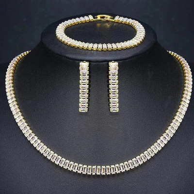 Luksuslik pisar tsirkooniumoksiidist kolmeosaline pulm pruudi mood kaelakee kõrvarõngad käevõru Naiste ehted tarvikud tasuta kohaletoimetamine