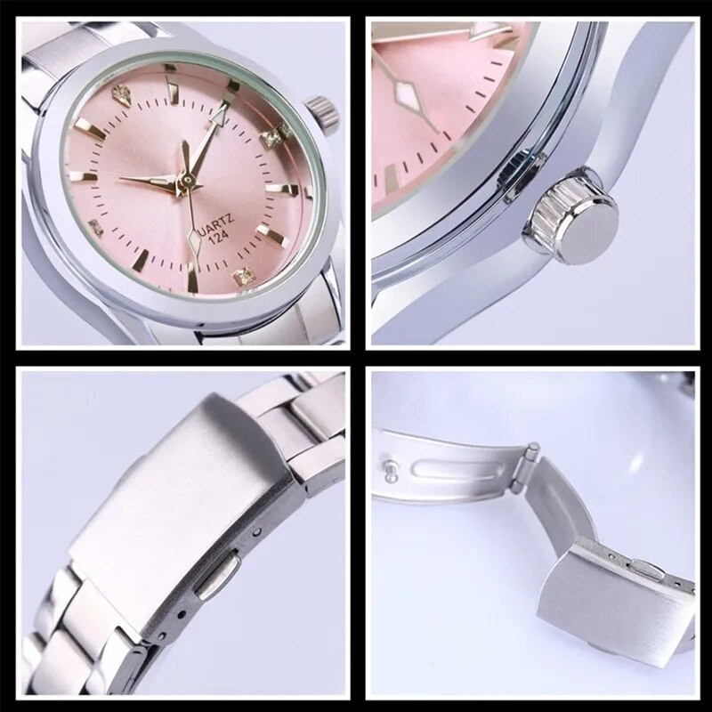 Naiste Rhinestone`i käekell Veekindel roostevabast terasest ümmargune sihverplaadiga käekell Luksuslik naiste käekell, roostevabast terasest kvartskell