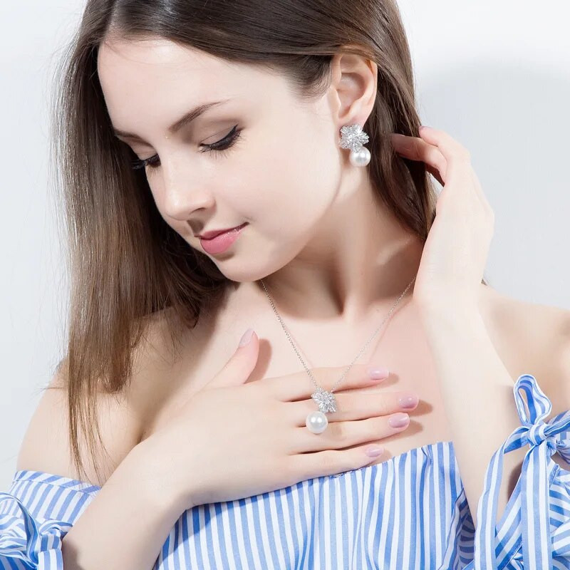 Lumehelbeke jõulude kaelakee kõrvarõngaste komplekt naistele ehted uus luksuslik pulmakarp pärlimaterjal naistele kingitus pidu regalo