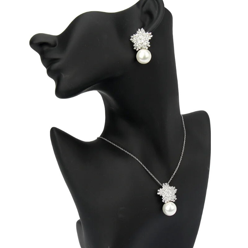 Lumehelbeke jõulude kaelakee kõrvarõngaste komplekt naistele ehted uus luksuslik pulmakarp pärlimaterjal naistele kingitus pidu regalo