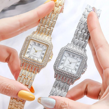 2023 нов моден дамски часовник с метална каишка Луксозен кварцов часовник с метална каишка с пълна звезда и кристали за жени