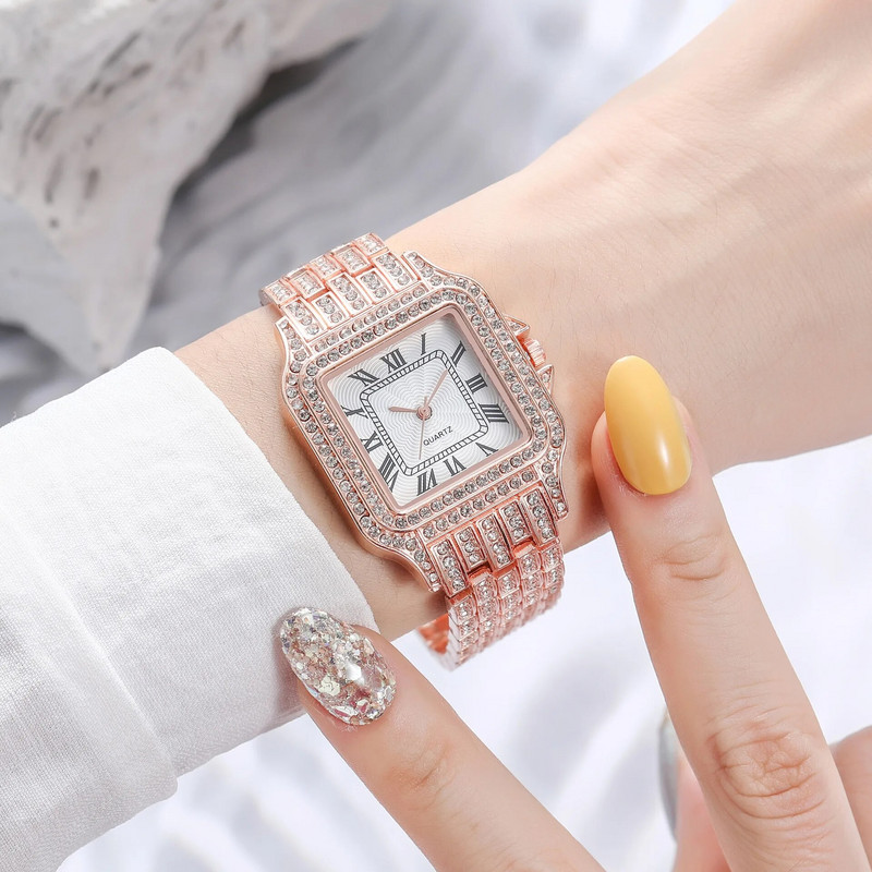 2023. aasta uus moodne naiste käekell, metallist rihmaga luksuslik täistärniga kivist metallist rihmaga kvartskell naiste ajanäitaja