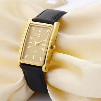 Нова луксозна марка DQG правоъгълен кварцов часовник с кожена каишка Дамски прости часовници за бизнес рокля Часовник със златен циферблат Часовник Гореща разпродажба