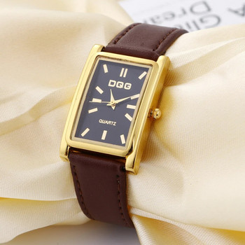 Νέα πολυτελής επωνυμία DQG Δερμάτινο λουράκι ορθογώνιο ρολόι χαλαζία Γυναικεία απλά επαγγελματικά ρολόγια φόρεμα Ρολόι χρυσό καντράν Hot έκπτωση
