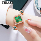 YIKAZE Γυναικείο ρολόι Diamond πράσινο Γυναικείο ρολόι χαλαζία Αδιάβροχο λουλούδι ρετρό ατσάλι βραχιόλι Ρολόι Γυναικείο ρολόι χειρός για κορίτσια