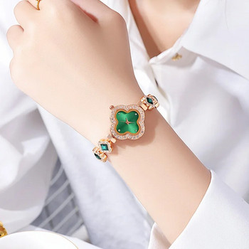 YIKAZE Дамски часовник Diamond Green Дамски кварцови часовници Водоустойчиви цветя Ретро стоманена гривна Часовник Дамски ръчен часовник за момичета