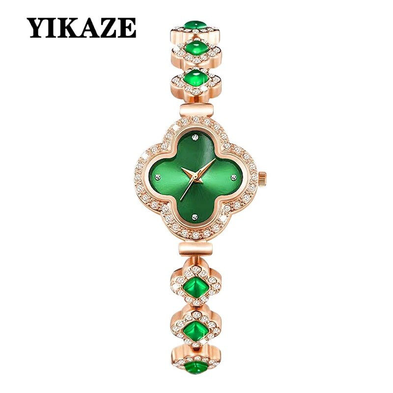YIKAZE Γυναικείο ρολόι Diamond πράσινο Γυναικείο ρολόι χαλαζία Αδιάβροχο λουλούδι ρετρό ατσάλι βραχιόλι Ρολόι Γυναικείο ρολόι χειρός για κορίτσια