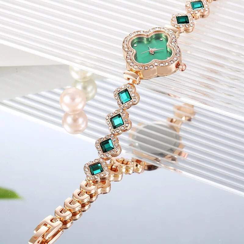 YIKAZE Γυναικείο ρολόι Diamond πράσινο Γυναικείο ρολόι χαλαζία Αδιάβροχο λουλούδι ρετρό ατσάλι βραχιόλι Ρολόι Γυναικείο ρολόι χειρός για κορίτσια