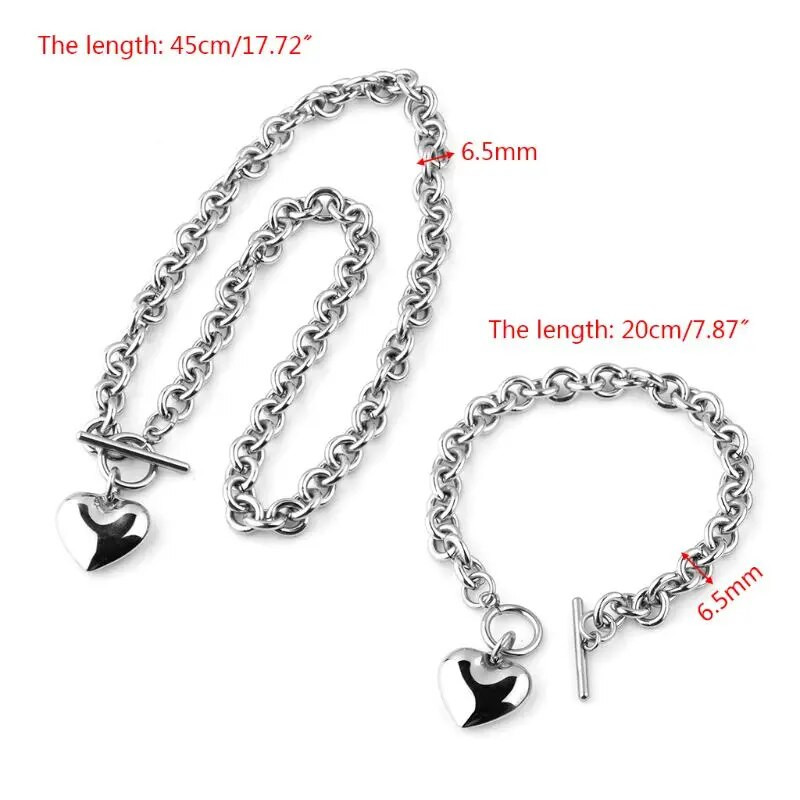 1 rinkinys, moteriškas nerūdijančio plieno grandinėlės širdis sujungiamas apyrankės karoliai papuošalų rinkinys