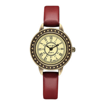 Винтидж кожени дамски часовници с гривна Кафяв ретро ромски кварцов дамски кварцов часовник с кожена тънка каишка с малък циферблат Relogio Feminino