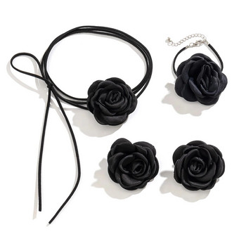 Романтичен Kpop Голяма роза, ключица, верижка, колие, гривна, обеци, дамски готически регулируемо въже, окачване Y2K комплект бижута