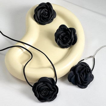 Ρομαντικό Kpop Μεγάλο τριαντάφυλλο λουλούδι κολιέ με αλυσίδα κλείδας βραχιόλι καρφωτά σκουλαρίκια Γυναικεία Goth Ρυθμιζόμενο σχοινί Choker Y2K Σετ κοσμημάτων
