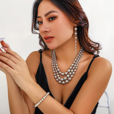 3 tk/komplekt liialdatud CCB materjalist Big Ball Chain kaelakee käevõru rippkõrvarõngas naistele punk turske paks Choker ehete komplekt