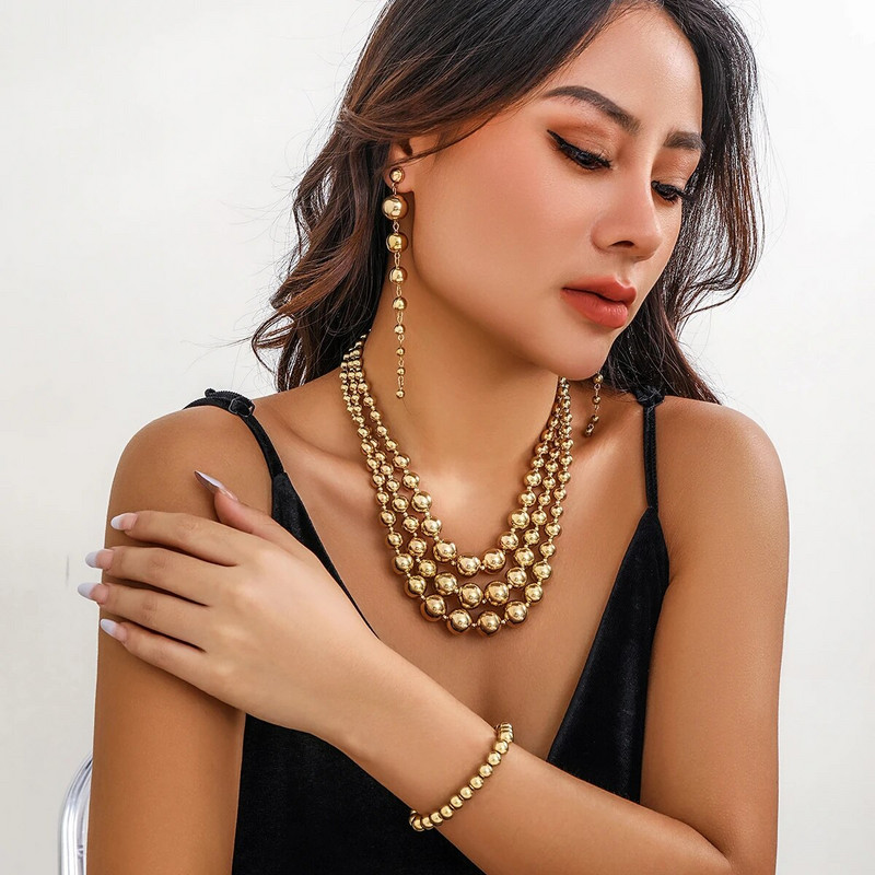 3 tk/komplekt liialdatud CCB materjalist Big Ball Chain kaelakee käevõru rippkõrvarõngas naistele punk turske paks Choker ehete komplekt