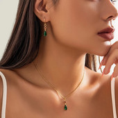 Εξαιρετικό κολιέ τσόκερ με κρεμαστό κρύσταλλο γυναικείο γεωμετρικό πράσινο ζιργκόν Kpop Γυναικεία Σκουλαρίκια Goth Drop Αξεσουάρ Σετ κοσμημάτων Wed