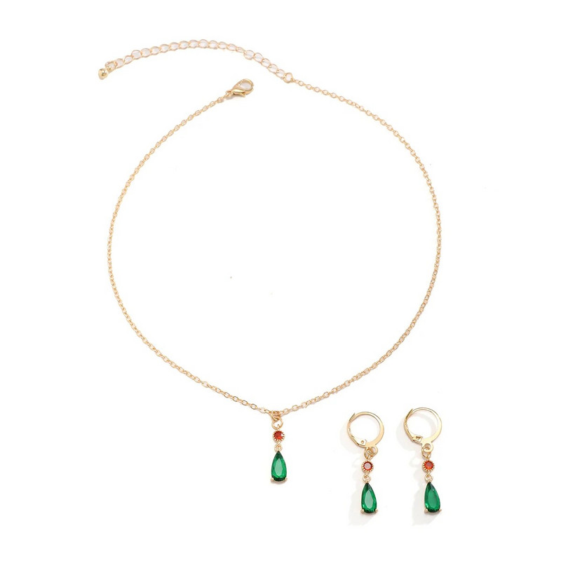 Εξαιρετικό κολιέ τσόκερ με κρεμαστό κρύσταλλο γυναικείο γεωμετρικό πράσινο ζιργκόν Kpop Γυναικεία Σκουλαρίκια Goth Drop Αξεσουάρ Σετ κοσμημάτων Wed