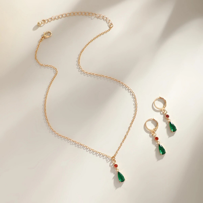 Εξαιρετικό κολιέ τσόκερ με κρεμαστό κρύσταλλο γυναικείο γεωμετρικό πράσινο ζιργκόν Kpop Γυναικεία Σκουλαρίκια Goth Drop Αξεσουάρ Σετ κοσμημάτων Wed