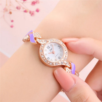 Нови модни часовници с кристали Дамски луксозни часовници с гривни от неръждаема стомана Дамски кварцови рокли Ръчни часовници reloj mujer