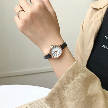 Винтидж луксозен литературен дамски кварцов часовник Кафяв кафяв тънък малък кожена каишка Дамски елегантен часовник с гривна Relogio Feminino