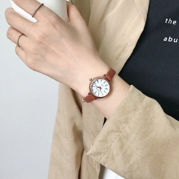 Винтидж луксозен литературен дамски кварцов часовник Кафяв кафяв тънък малък кожена каишка Дамски елегантен часовник с гривна Relogio Feminino