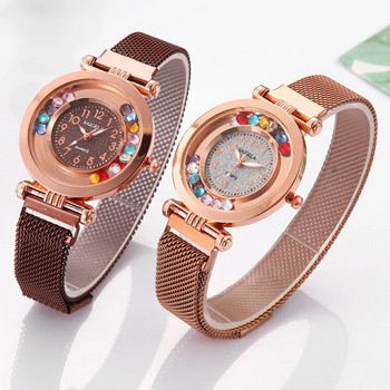 Горещи разпродажби Дамски часовник Clorful Moving Diamond Луксозни магнитни кварцови ръчни часовници с арабски числа Relogio Feminino