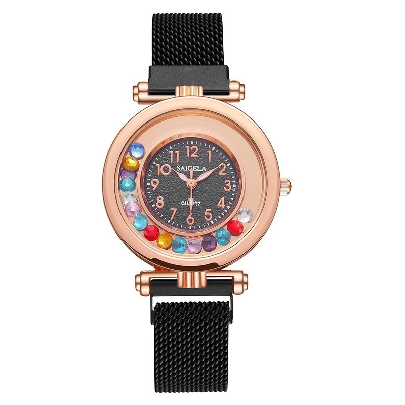 Karštas išpardavimas Moteriški spalvingi judantys deimantiniai laikrodžiai Prabangūs magnetiniai kvarciniai arabiški numeriai rankiniai laikrodžiai Relogio Feminino