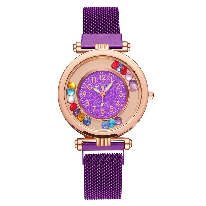 Karštas išpardavimas Moteriški spalvingi judantys deimantiniai laikrodžiai Prabangūs magnetiniai kvarciniai arabiški numeriai rankiniai laikrodžiai Relogio Feminino