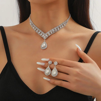 2023 Νέα πολυτελή σετ κοσμημάτων γάμου για νυφικά κοσμήματα κολιέ σκουλαρίκι ζιργκόν Δώρο