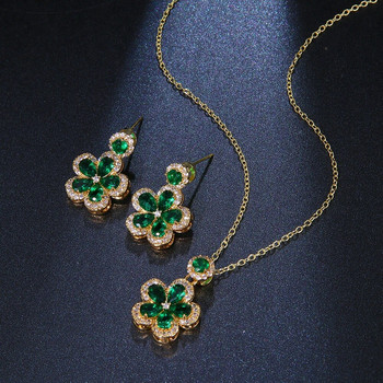 CANPEL Fashion Πράσινο Ζιργκόν Επιχρυσωμένο Σκουλαρίκια με λουλούδια Κολιέ Σετ Γυναικεία Γάμος Χριστουγεννιάτικο Δώρο Δήλωση Γάμου