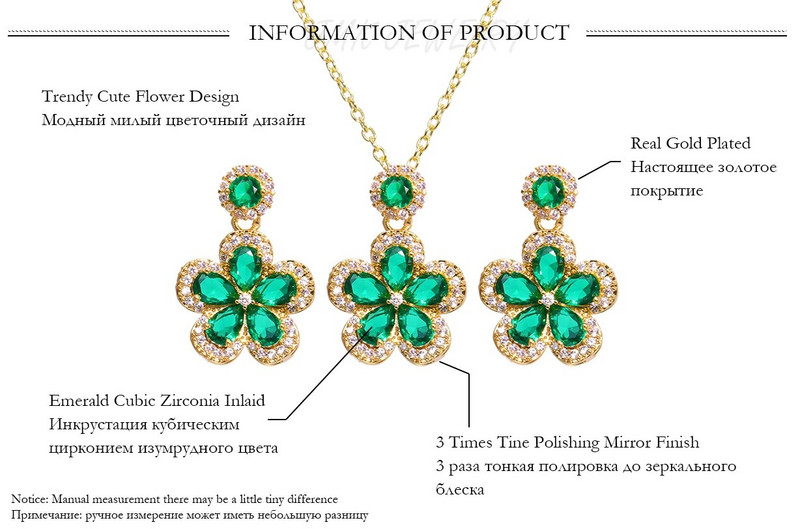 CANPEL mood roheline tsirkoon kullatud lillega kaelakee kõrvarõngad komplektid naiste pulmapidu jõulukink pulmapeo avaldus