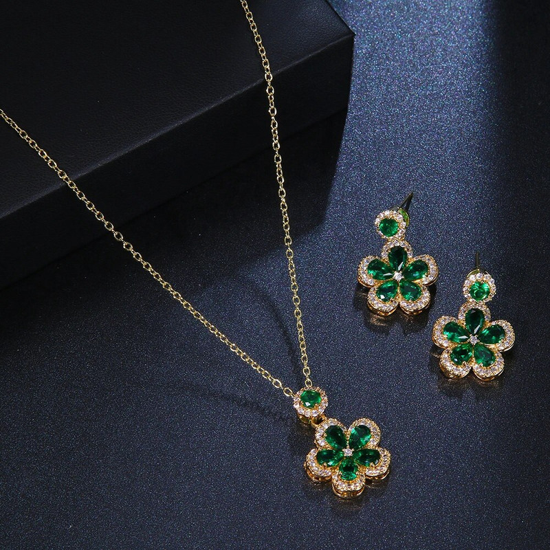 CANPEL mood roheline tsirkoon kullatud lillega kaelakee kõrvarõngad komplektid naiste pulmapidu jõulukink pulmapeo avaldus