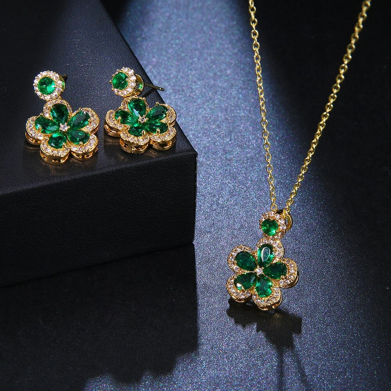 CANPEL mood roheline tsirkoon kullatud lillega kaelakee kõrvarõngad komplektid naiste pulmapidu jõulukink pulmapeo avaldus