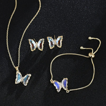 CANPEL Пеперуда от стъклен материал Романтични бижута Гривна Колие Комплект обеци за жени Аксесоари за рокля за сватбена вечеря