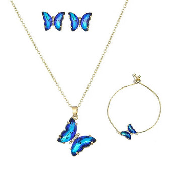 CANPEL Пеперуда от стъклен материал Романтични бижута Гривна Колие Комплект обеци за жени Аксесоари за рокля за сватбена вечеря